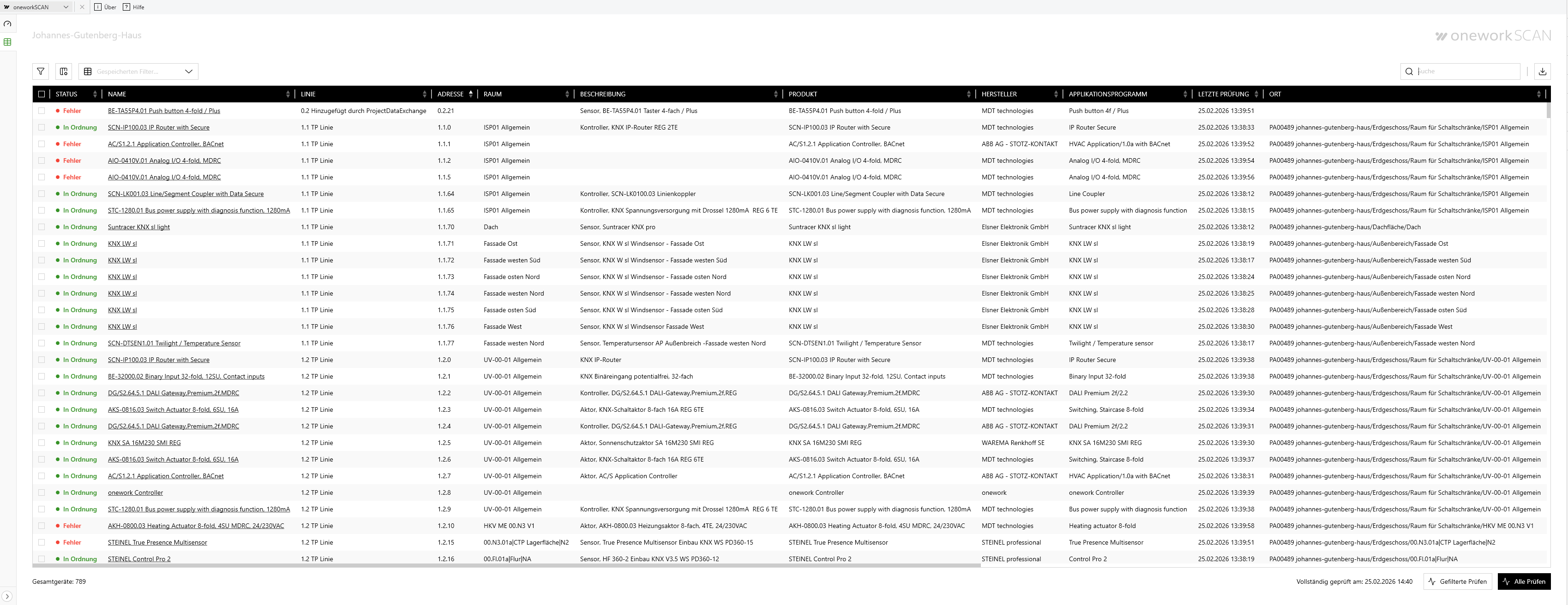 Detaillierte Gerätestatus-Ergebnisse