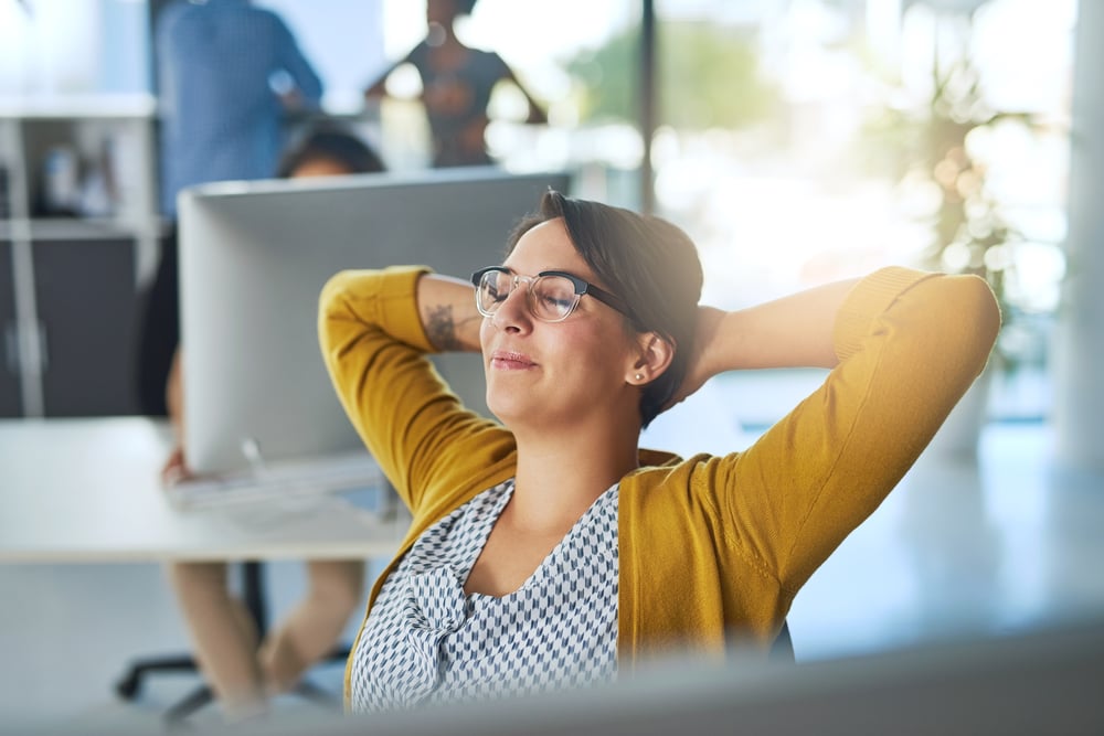 business-woman-stretching-finished-relax-break-desk-digital-agency-company-female-person-employee-smile-office-corporate-job-career-as-project-management-professional