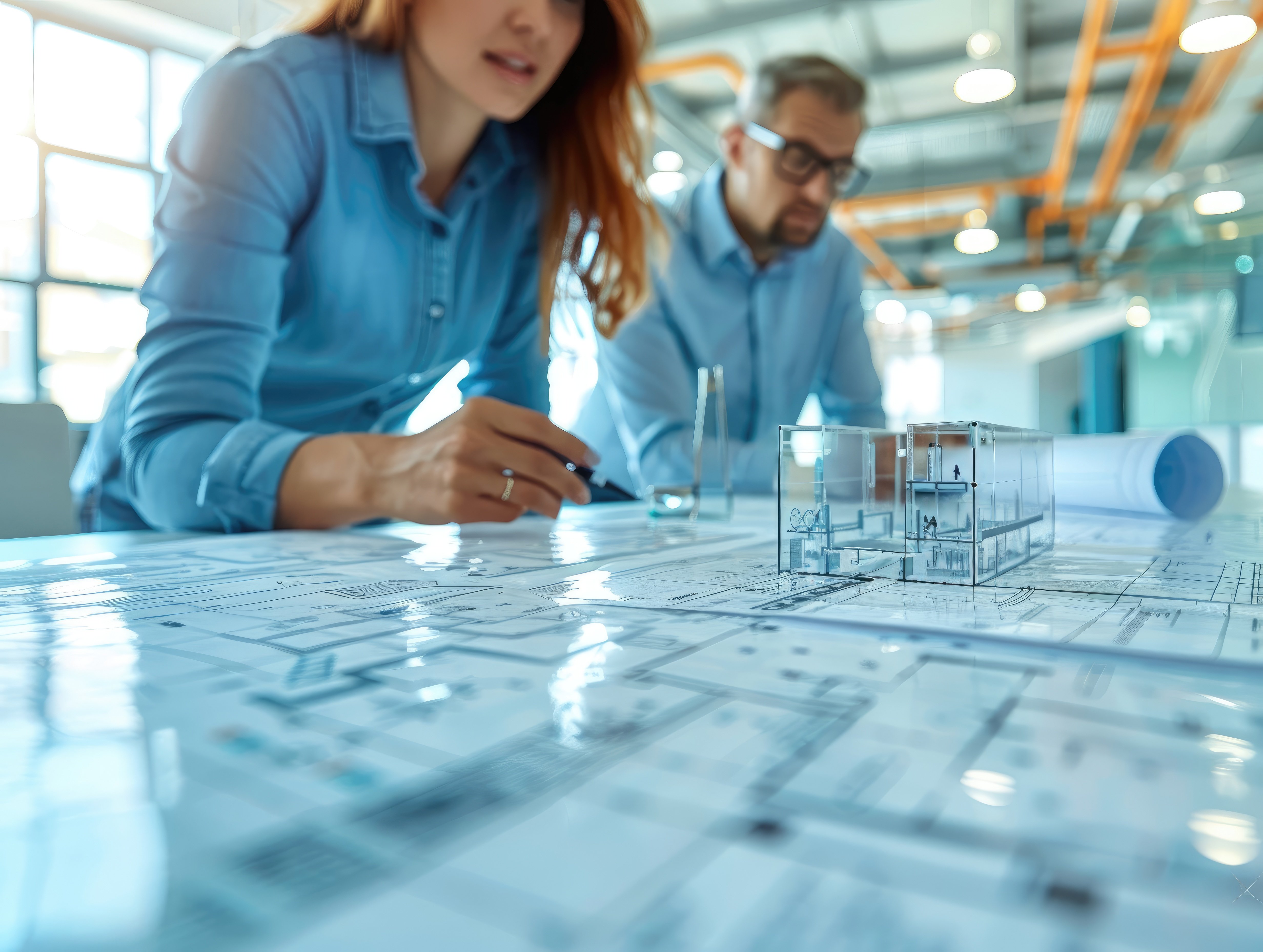 ein-team-von-ingenieuren-diskutiert-wahrend-eines-treffens-projektplane-uber-entwurfe-und-architektonische-modelle